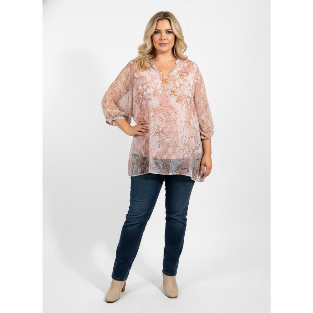 Alfred Dunner Whimsical Boho Beaded‎  Beautiful Pink Blouse